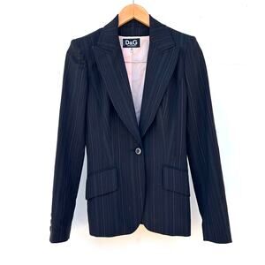 Dolce & Gabbana D&G Y2K Black Pink Pinstripe Blazer 38 Tailored Satin Lined